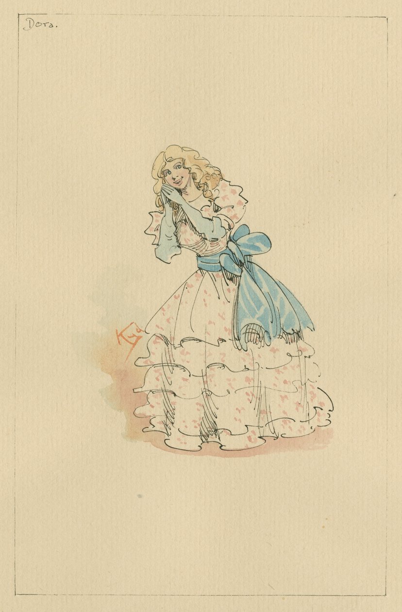 Dora Spenlow, ca 1920-talet (penna och bläck med wc på papper) av Joseph Clayton Clarke