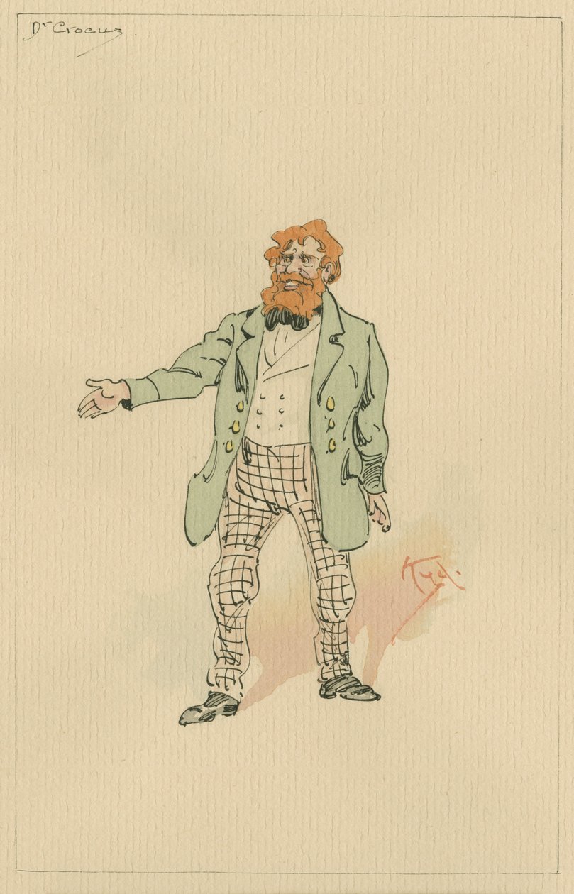 Dr Crocus, ca 1920-talet (penna och bläck med wc på papper) av Joseph Clayton Clarke