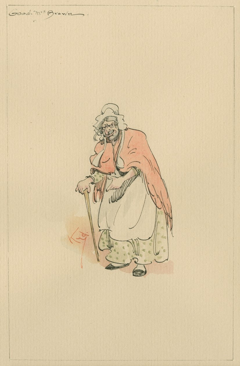 Good Mrs Brown, ca 1920-talet (penna och bläck med wc på papper) av Joseph Clayton Clarke