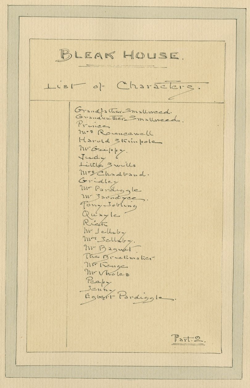 Lista över karaktärer, ca 1920-talet (penna och bläck med wc på papper) av Joseph Clayton Clarke