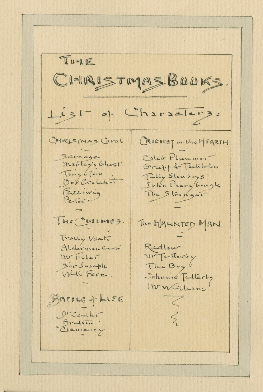 Lista över karaktärer, ca 1920-talet (penna och bläck med wc på papper) av Joseph Clayton Clarke