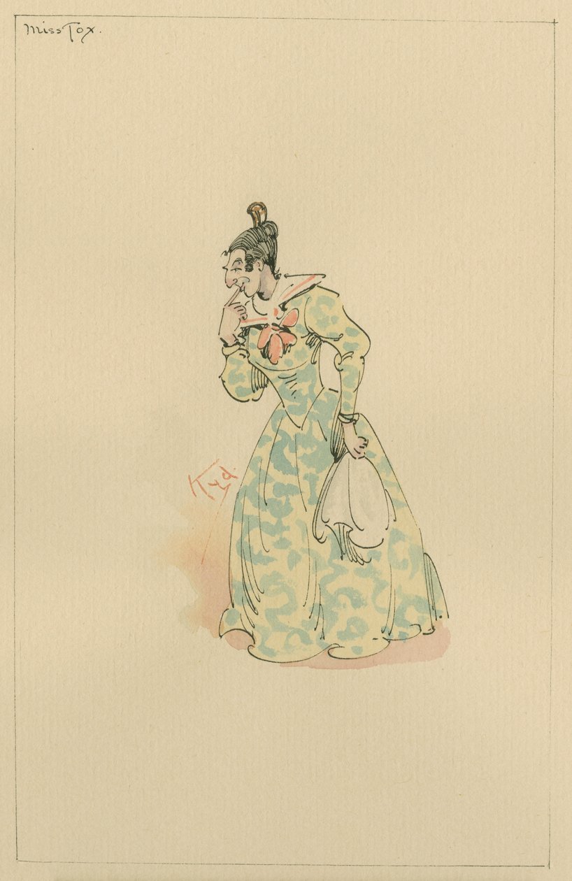 Miss Lucretia Tox, ca 1920-talet (penna och bläck med wc på papper) av Joseph Clayton Clarke