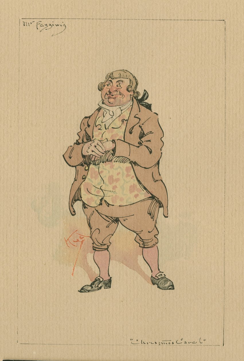 Mr Fezziwig - A Christmas Carol, ca 1920-talet (penna och bläck med wc på papper) av Joseph Clayton Clarke