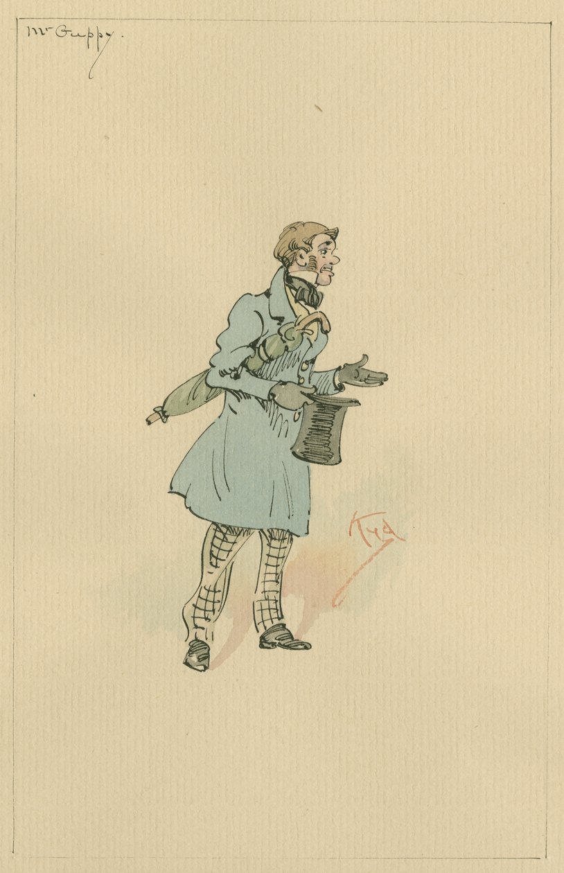 Mr Guppy, ca 1920-talet (penna och bläck med wc på papper) av Joseph Clayton Clarke