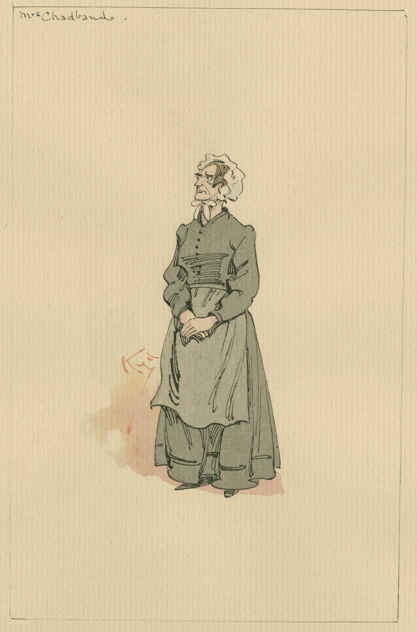 Mrs Chadband, ca 1920-talet (penna och bläck med wc på papper) av Joseph Clayton Clarke