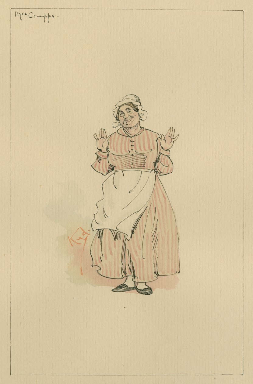 Mrs Crupps, ca 1920-talet (penna och bläck med wc på papper) av Joseph Clayton Clarke