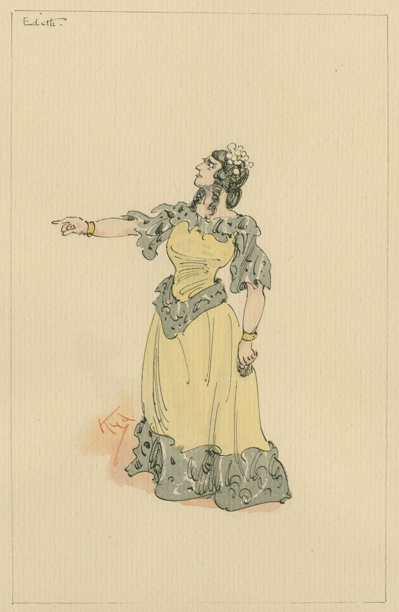 Mrs Edith Dombey, ca 1920-talet (penna och bläck med wc på papper) av Joseph Clayton Clarke