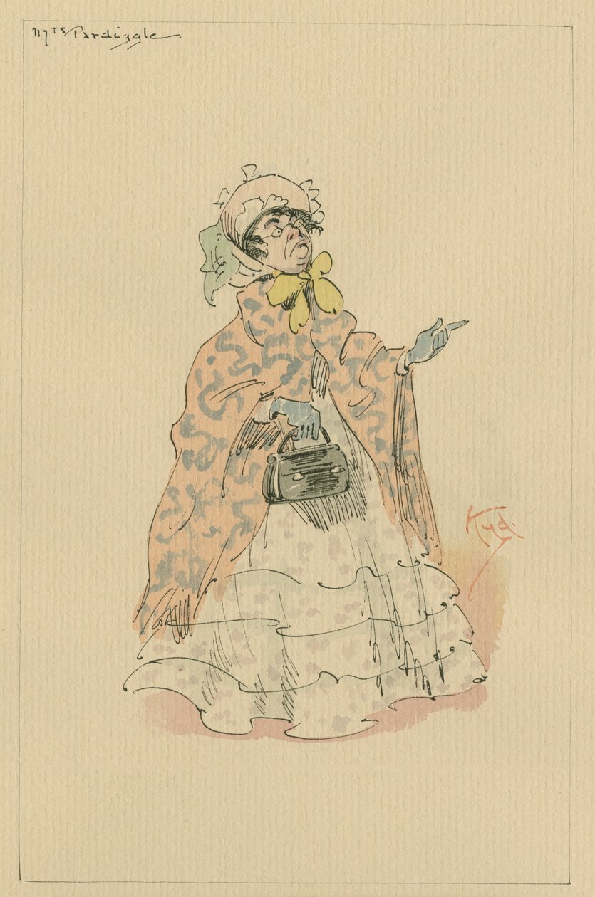 Mrs Pardiggle, ca 1920-talet (penna och bläck med wc på papper) av Joseph Clayton Clarke