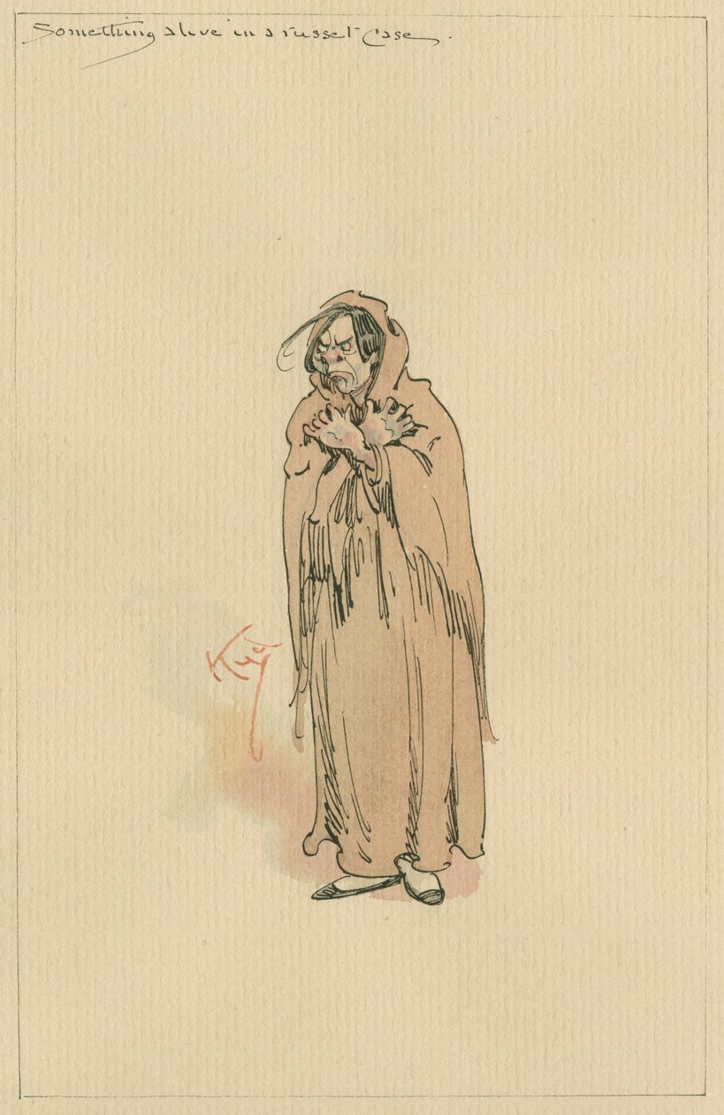 Something Alive in Russett Case, ca 1920-talet (penna och bläck med wc på papper) av Joseph Clayton Clarke