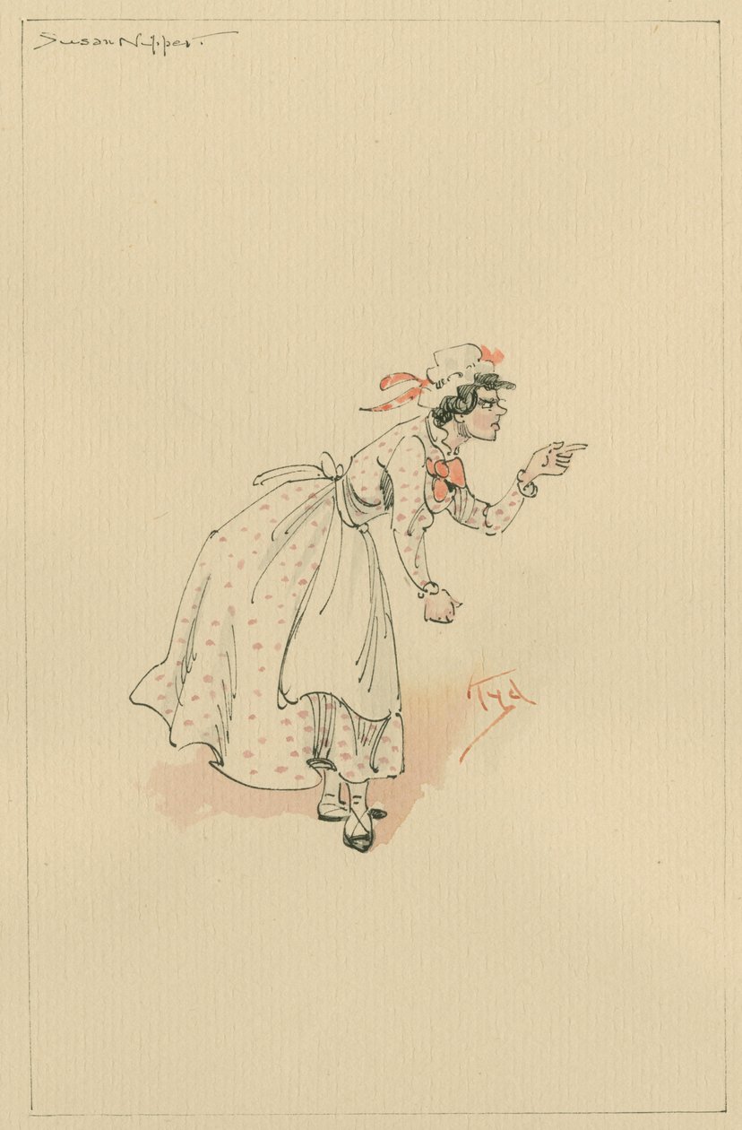 Susan Nipper, ca 1920-talet (penna och bläck med wc på papper) av Joseph Clayton Clarke
