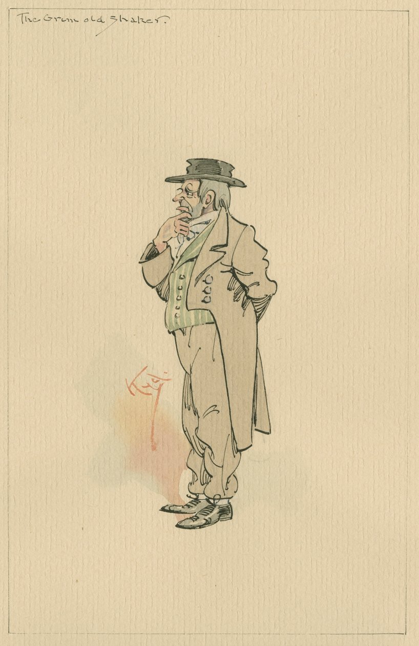 The Grim Old Shaker, ca 1920-talet (penna och bläck med wc på papper) av Joseph Clayton Clarke