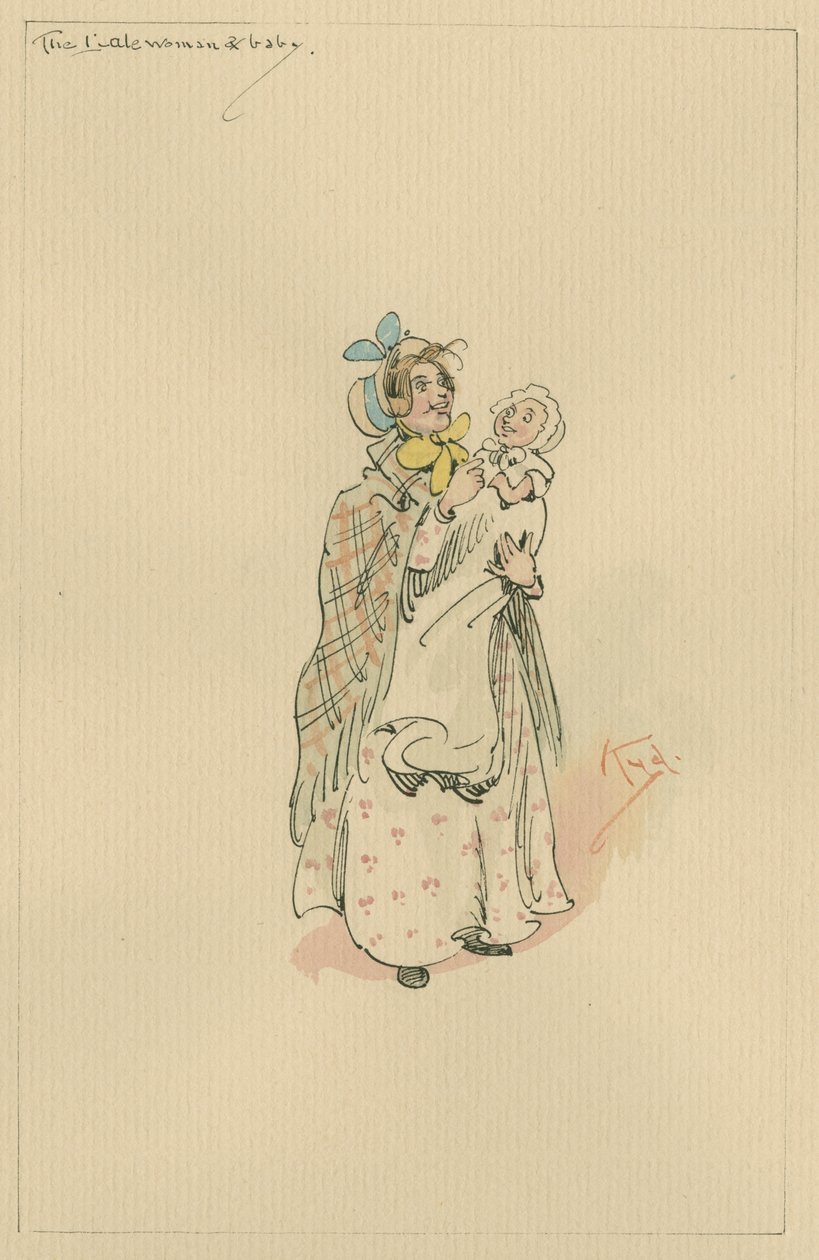 The Lale Lady und Baby, ca 1920-talet (penna och bläck med wc på papper) av Joseph Clayton Clarke