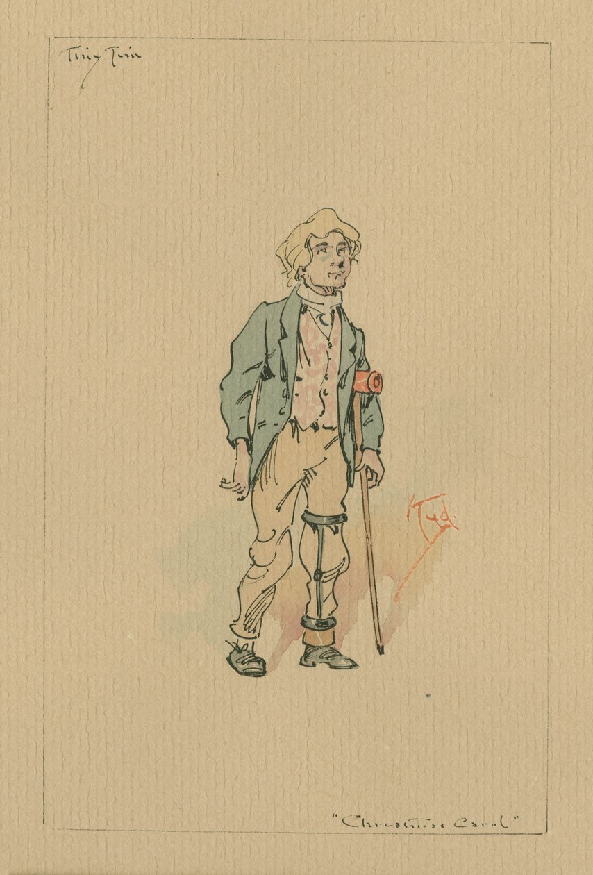 Tiny Tim - A Christmas Carol, ca 1920-talet (penna och bläck med wc på papper) av Joseph Clayton Clarke