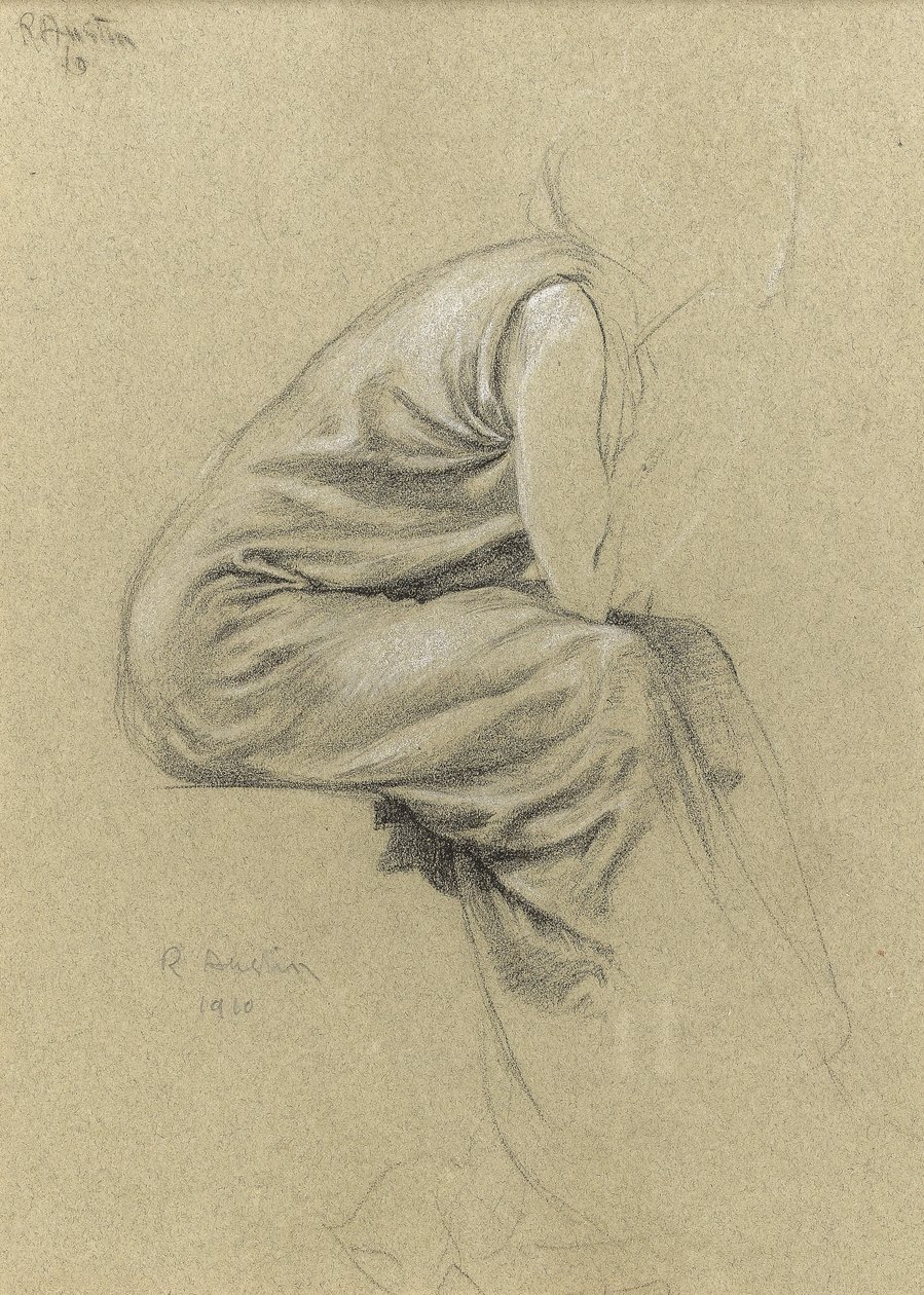 Profilstudie av en sittande figur (svart och vit krita på papper) av Joseph Edward Southall