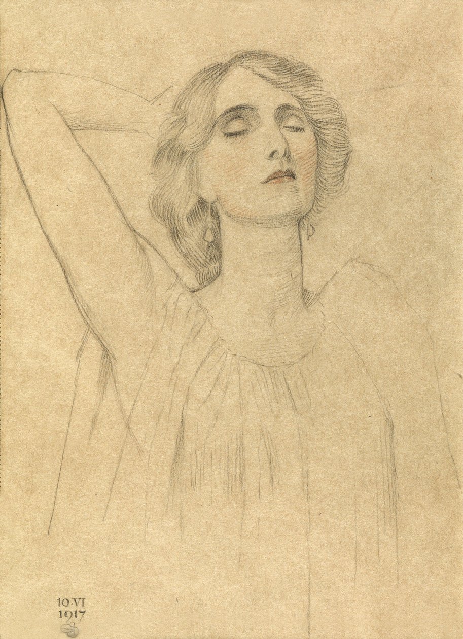 Skiss av en kvinna, 1917 (penna och krita på papper) av Joseph Edward Southall
