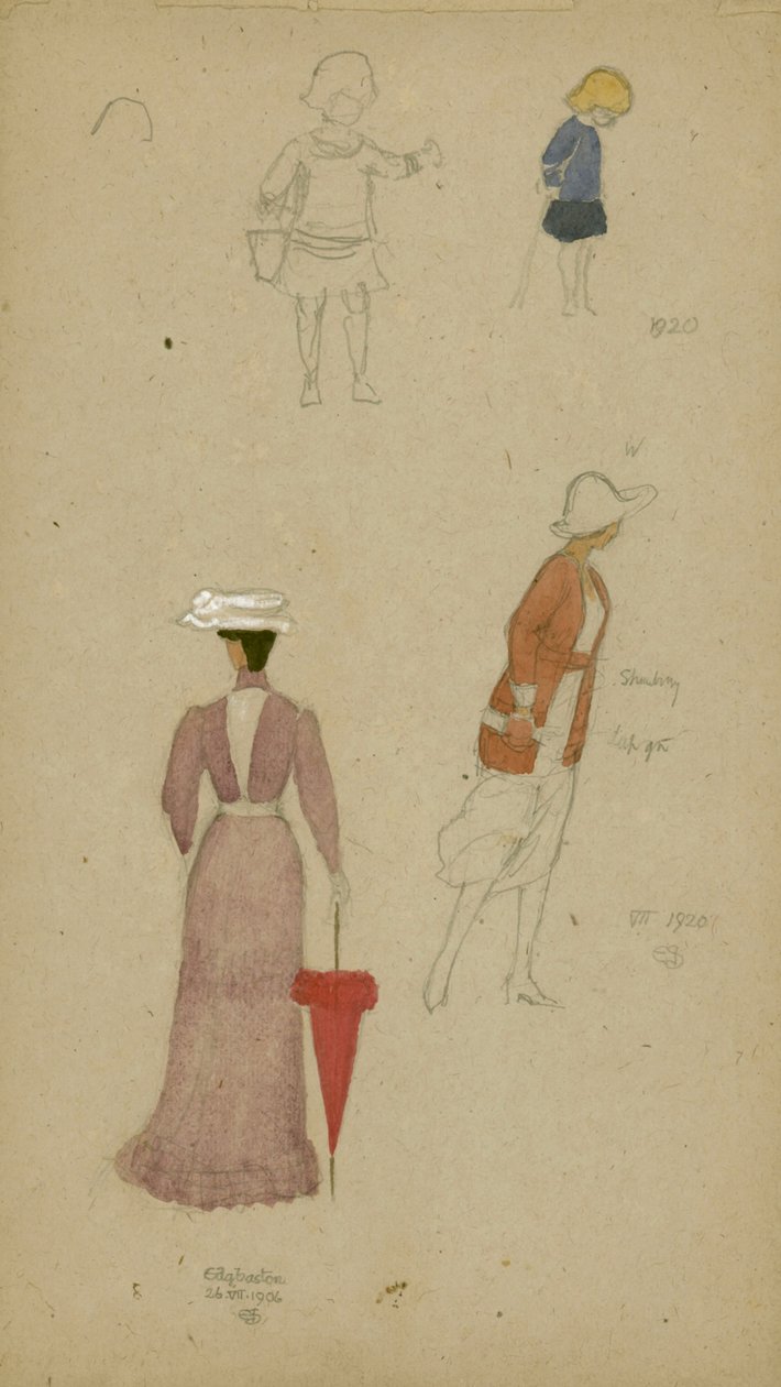 Studie av kvinnor med hattar och barn (penna och wc på papper) av Joseph Edward Southall