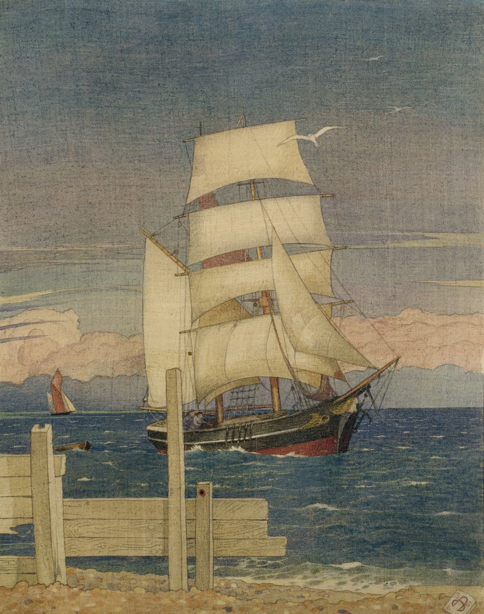 Tall Ship, 1935 (wc och penna på tyg) av Joseph Edward Southall