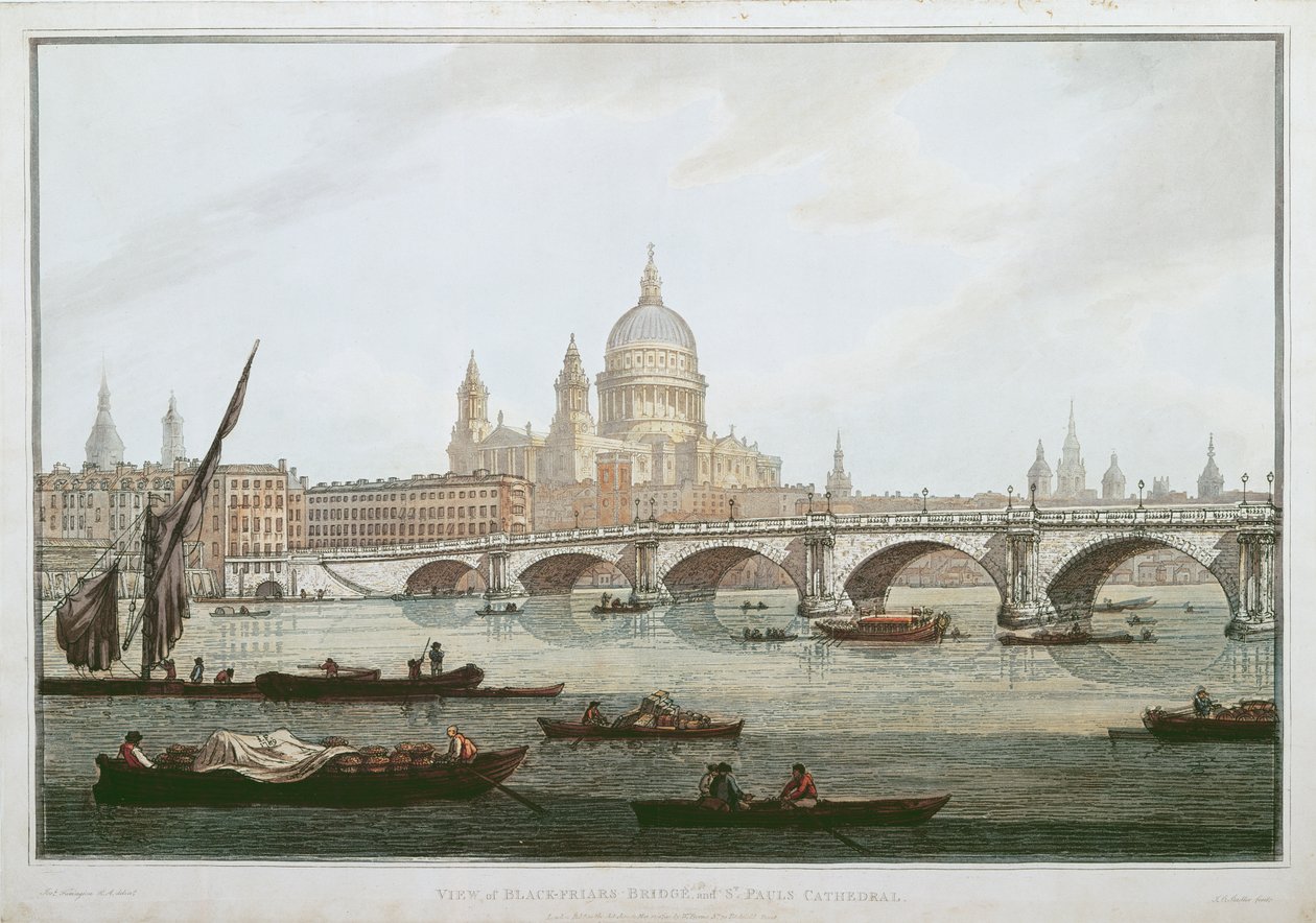 Vy över Blackfriars Bridge och St. Paul