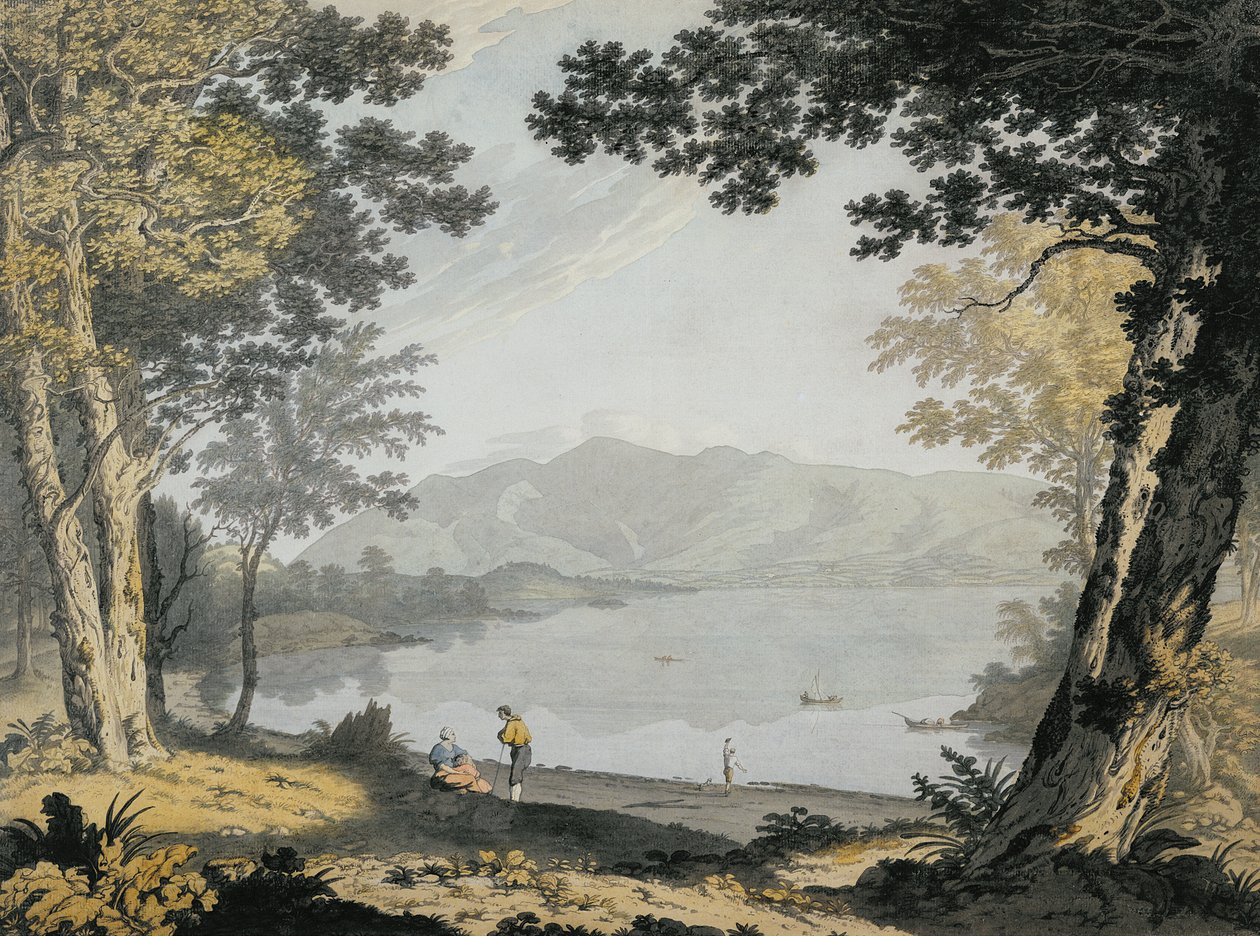Utsikt över Skiddaw och Derwentwater, ca 1780 (wc och penna över penna) av Joseph Farington