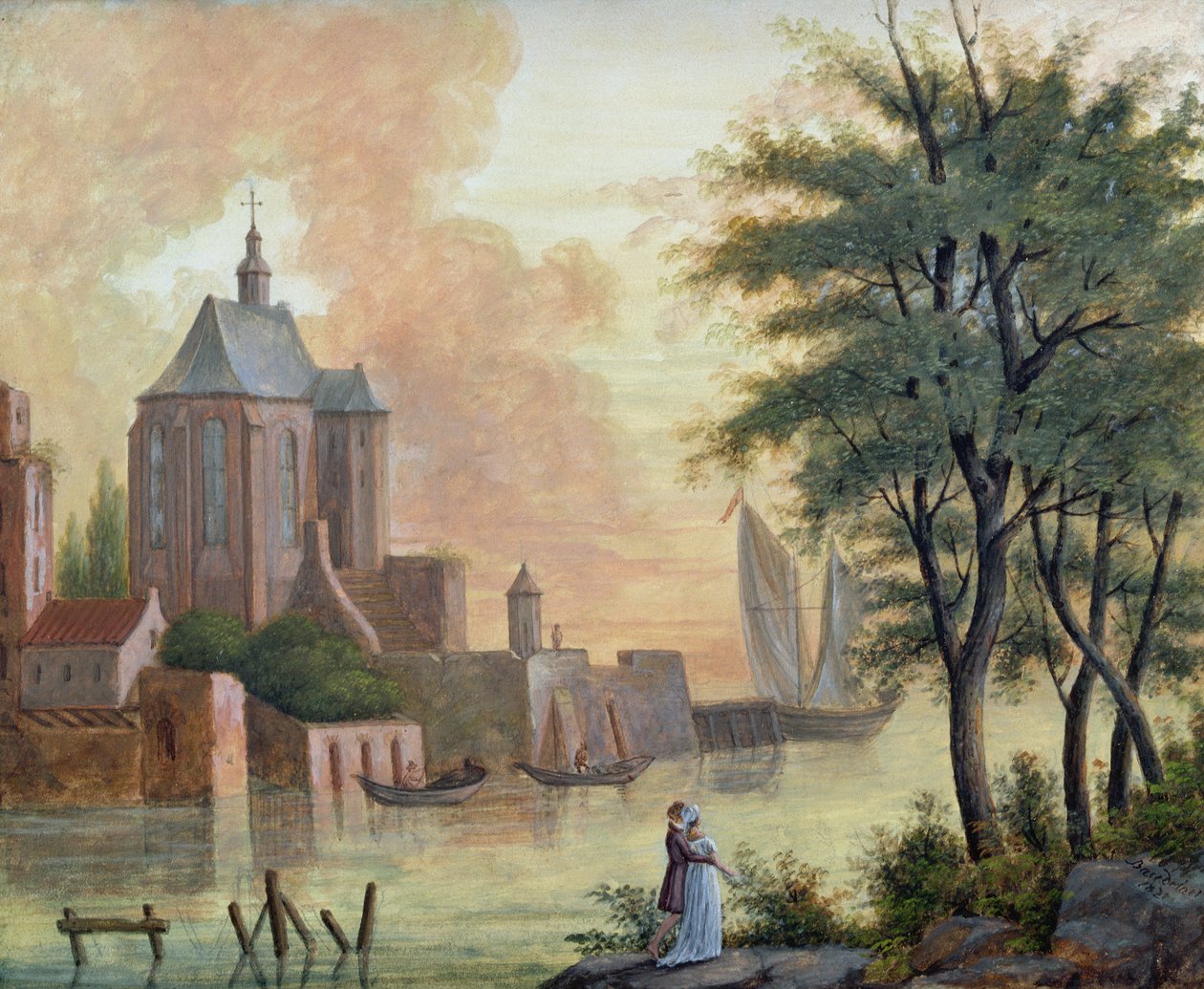 Promenad längs flodbanken, 1821 av Joseph Francois Baudelaire