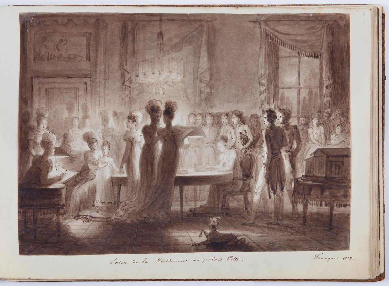 Paviljongen Meridiana i Pitti-palatset i Florens, illustration från Elisa Bonapartes stora album, 1813 (penna och bläcktvätt på papper) av Joseph Franque