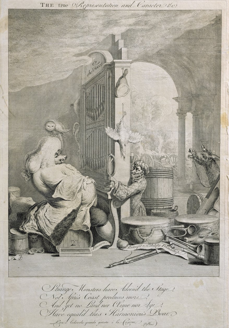 Den sanna representationen och karaktären, karikatyr av George Frederick Handel (1685-1759) av Joseph Goupy