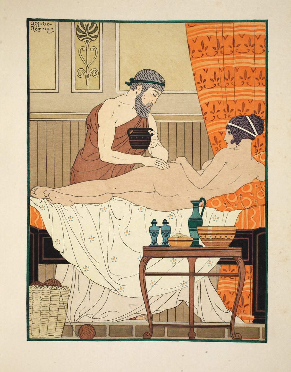 Applicering av vit egyptisk parfym på höften, illustration från 