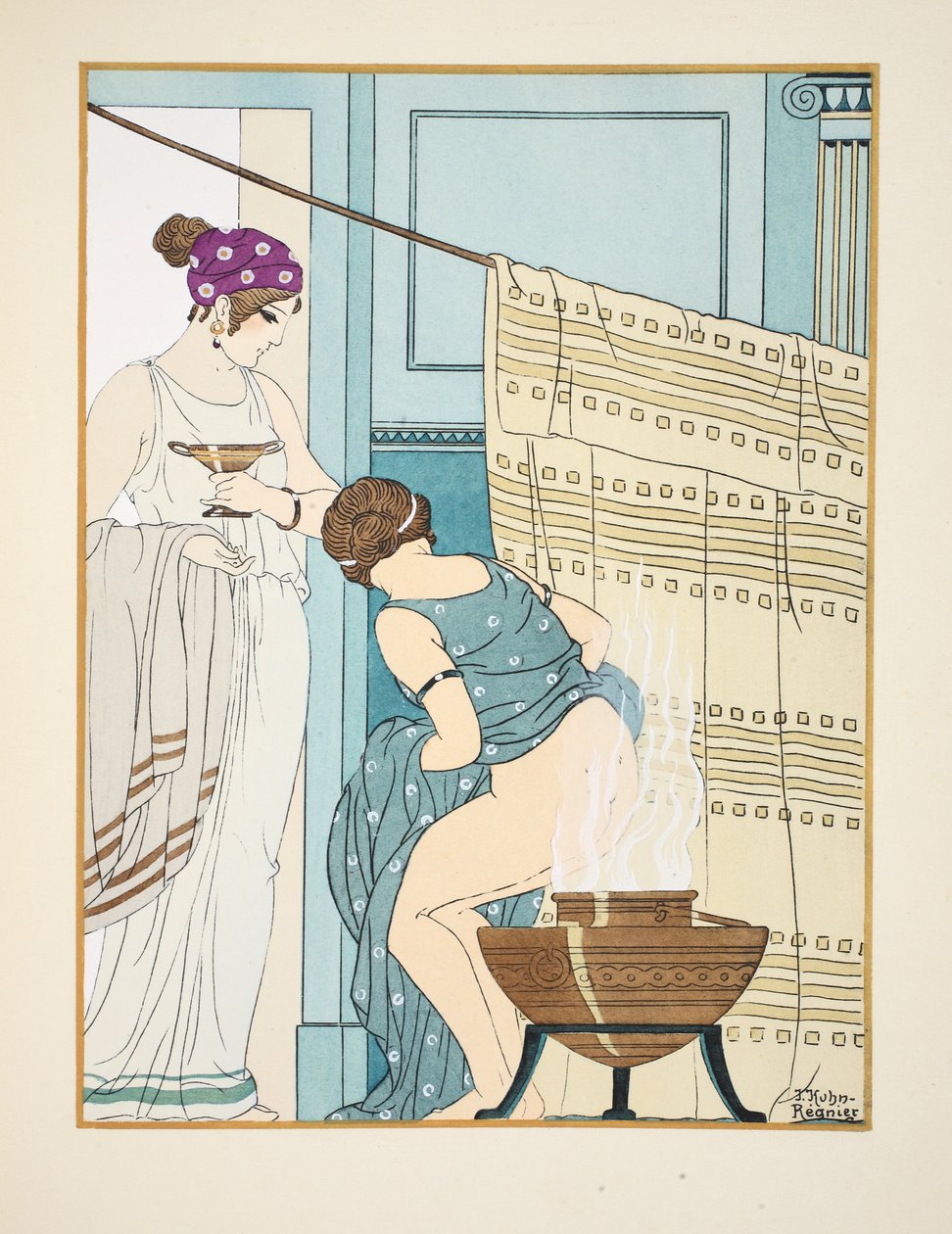 Kvinna som sitter på en stor kruka, illustration från "The Works of Hippocrates", 1934 av Joseph Kuhn Regnier
