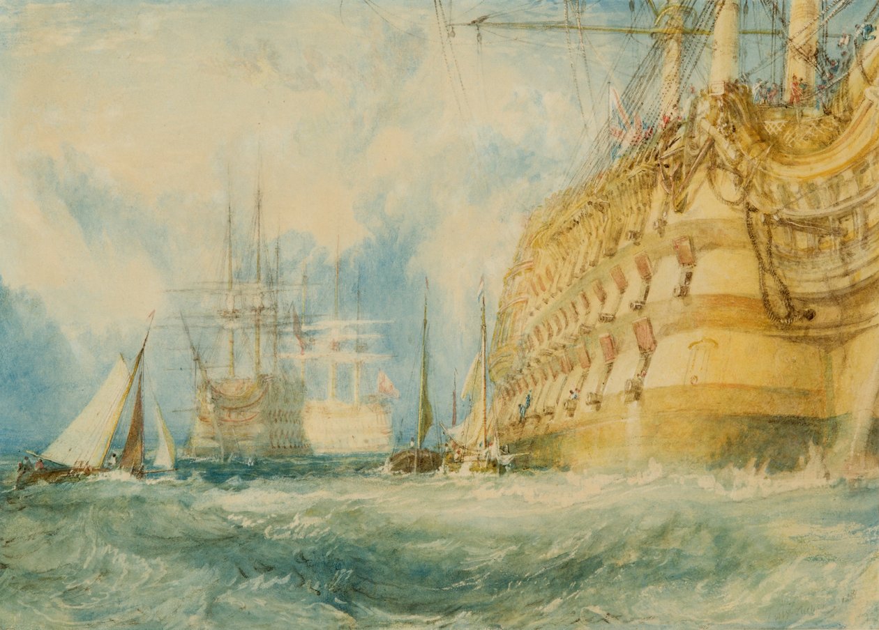A First Rate Taking In Stores, 1818 (blyerts och wc förstärkt med vitt på papper) av Joseph Mallord William Turner