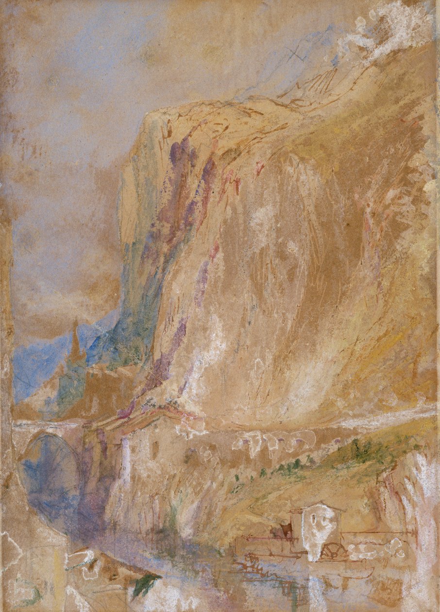 A Valley in the Alps, c.1843 (penna, wc, penna och brunt bläck förhöjt med kroppsfärg på papper) av Joseph Mallord William Turner