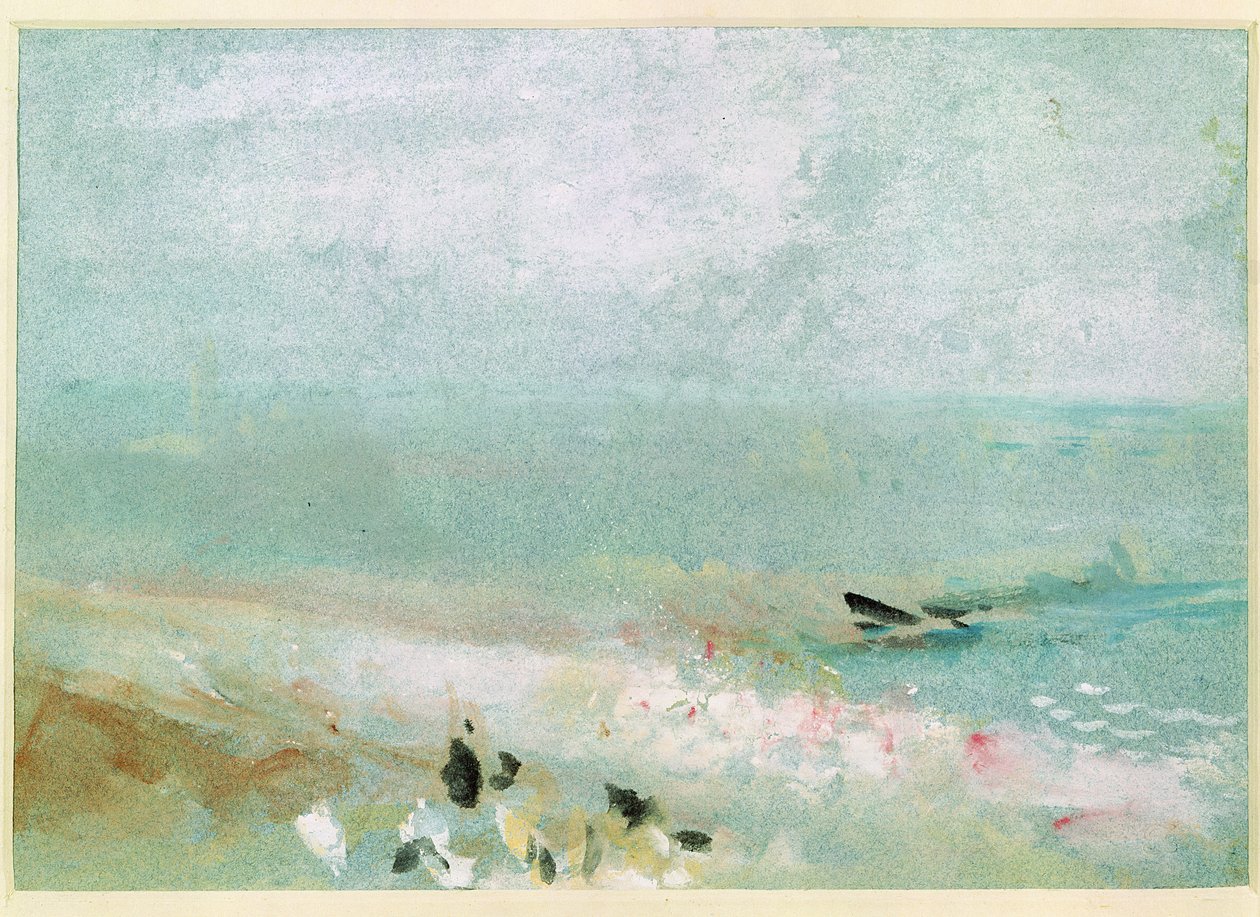 Strand med figurer och brygga. ca 1830 (wc och gouache) av Joseph Mallord William Turner