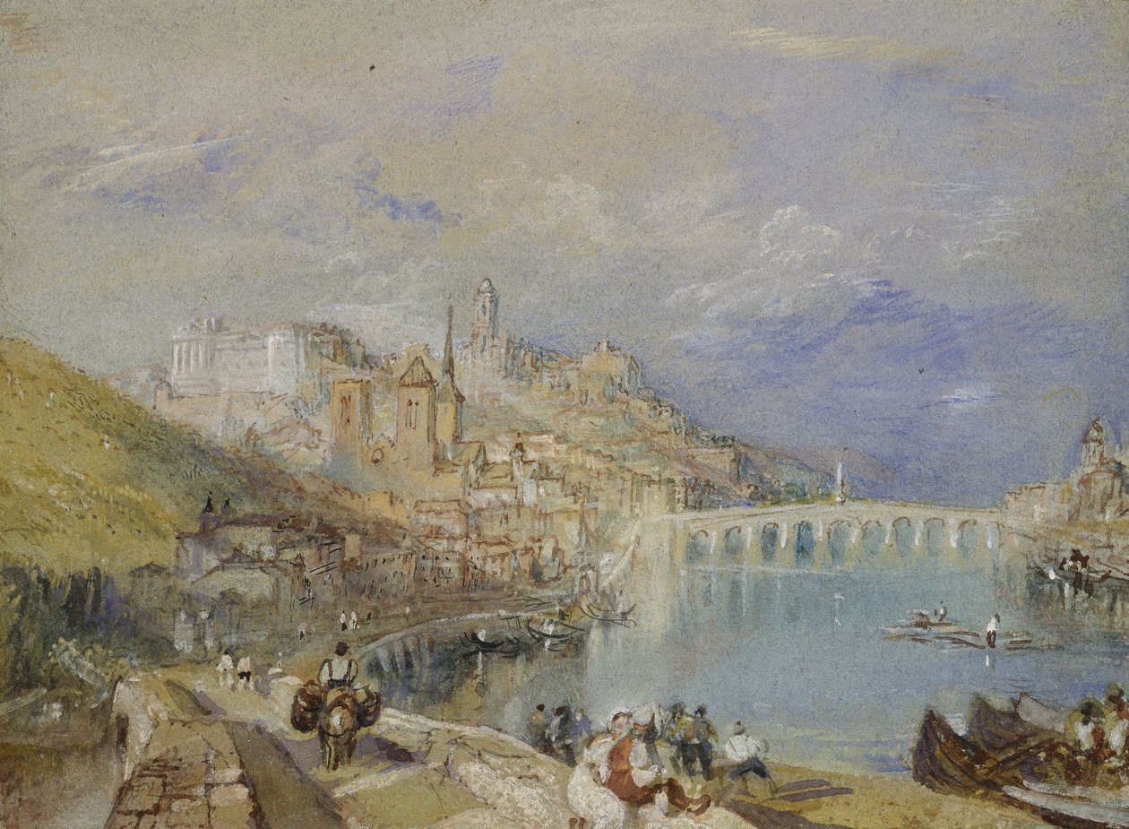 Blois, c. 1830 (akvarell med kroppsfärg och penna och brunt och svart bläck på blått papper) av Joseph Mallord William Turner
