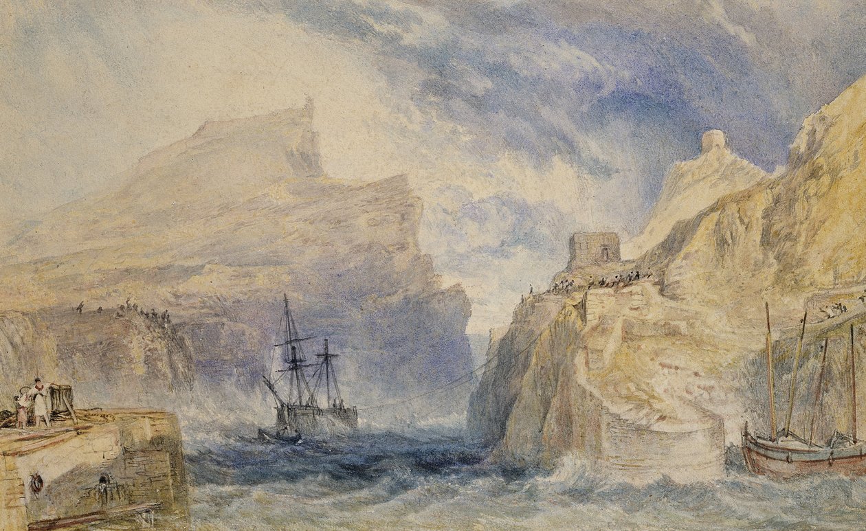 Boscastle, Cornwall, ca 1824 (akvarell över grafit med penna och svart bläck) av Joseph Mallord William Turner
