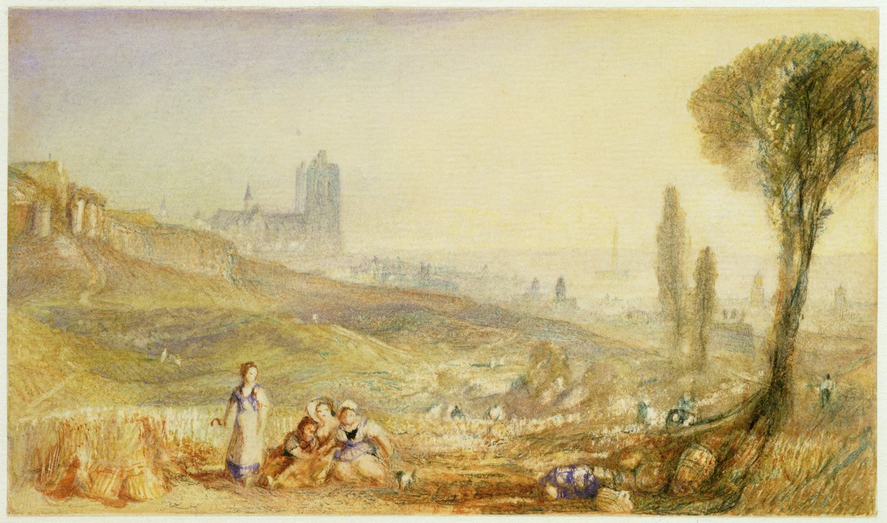 Bryssel - Distant View ( wc med bodycolour på papper) av Joseph Mallord William Turner