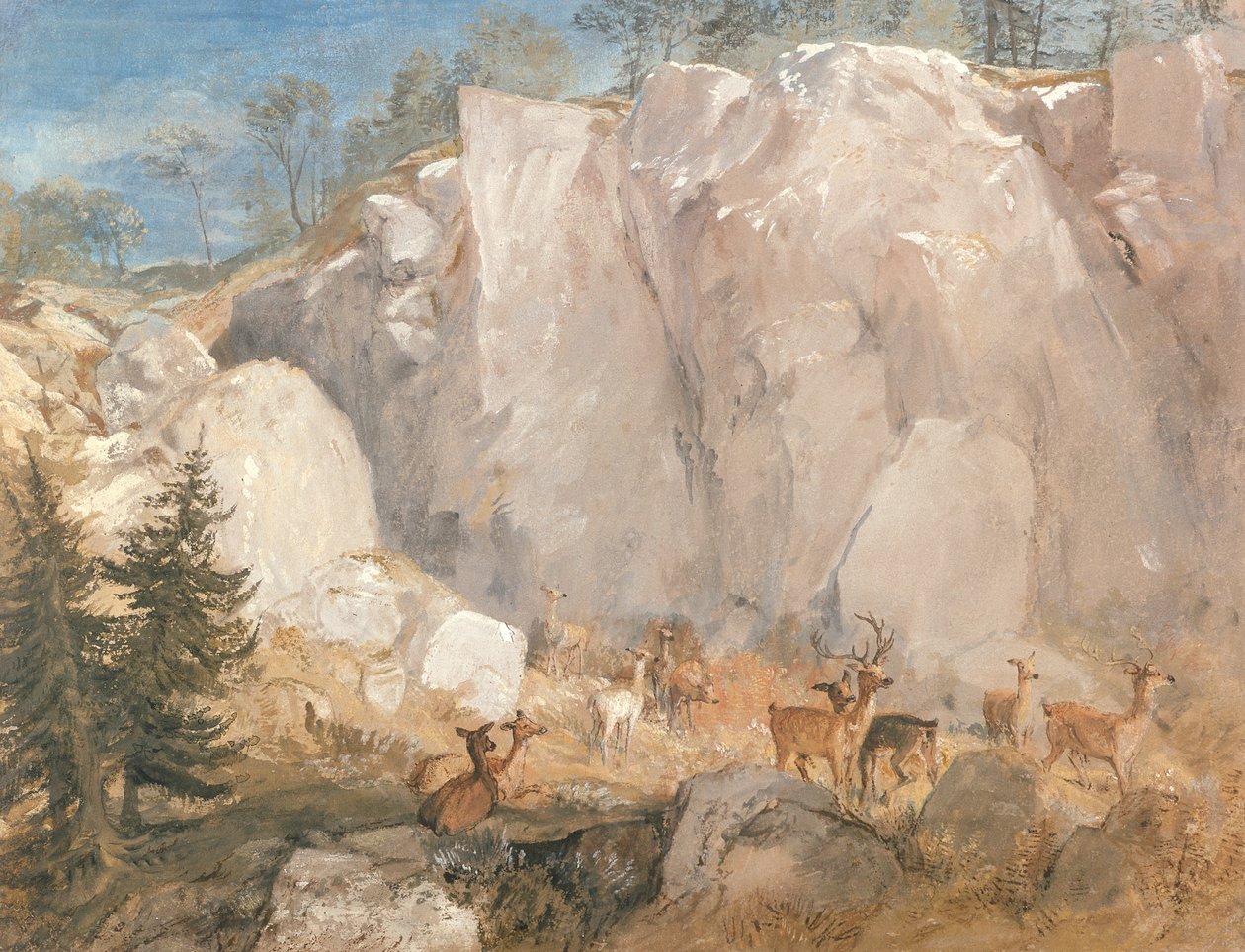 Caley Crags med rådjur, ca 1818 av Joseph Mallord William Turner