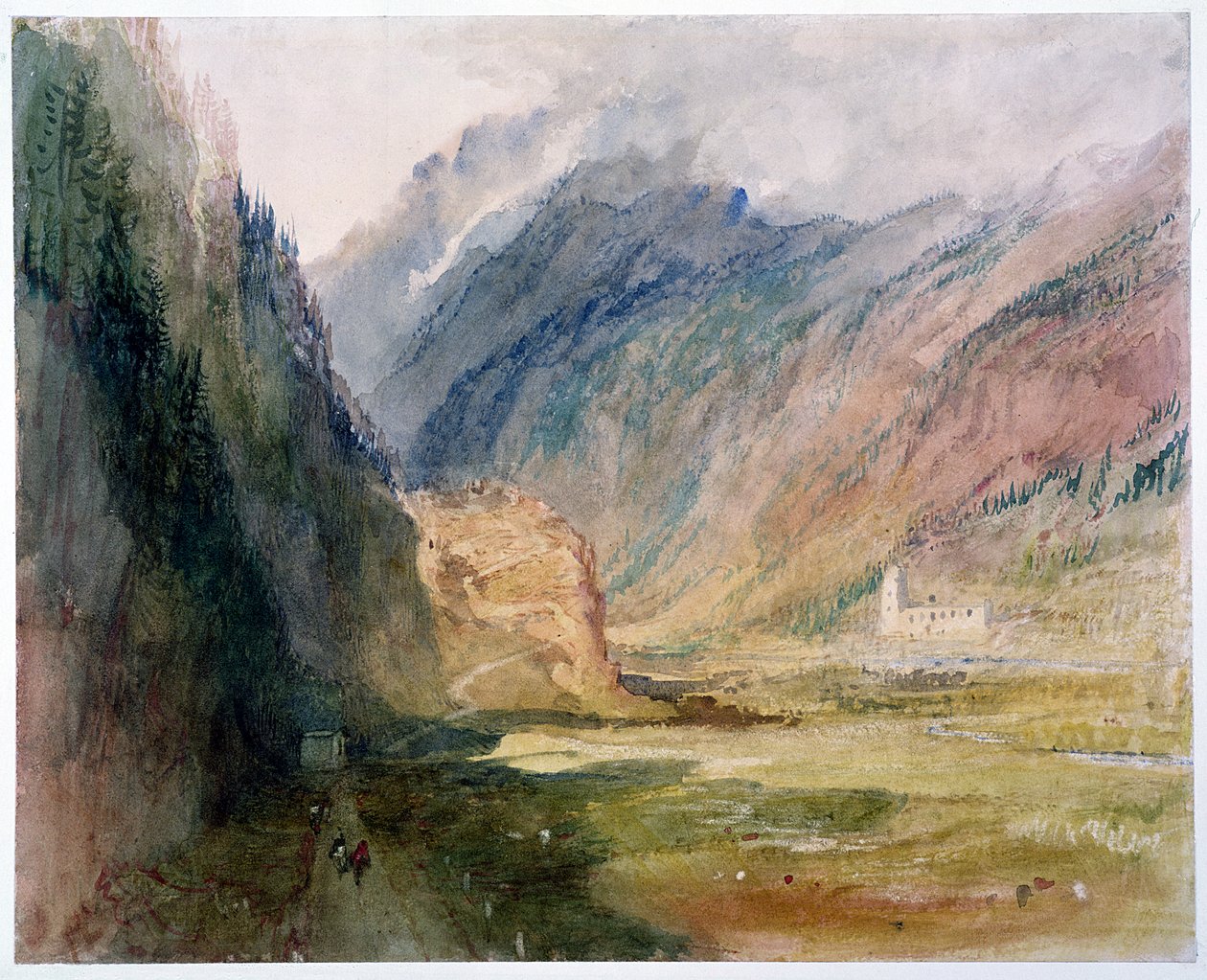 Couvent du Bonhomme, Chamonix, ca 1836-42 (wc med utskrapa på papper) av Joseph Mallord William Turner