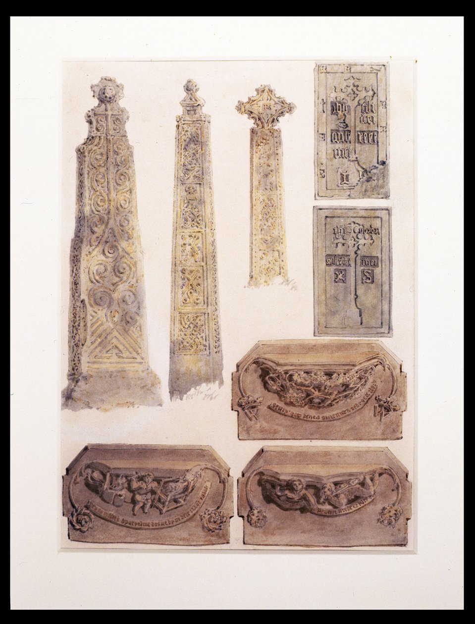 Åtta studier av kors, mässing och misericords från Whalley Church, Whalley, Lancashire av Joseph Mallord William Turner