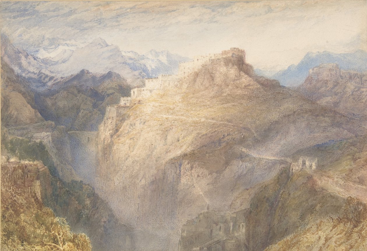 Fort av LESsillon, Val de la Maurienne, Frankrike, 1836 (wc och gouache över grafit) av Joseph Mallord William Turner
