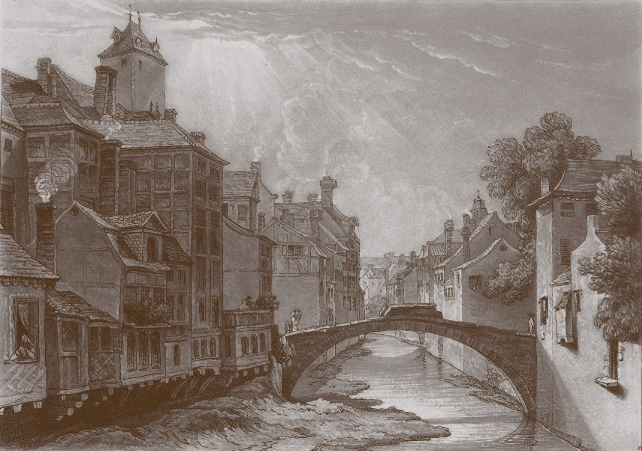 Gravure du pont du torrent à Liège av Joseph Mallord William Turner