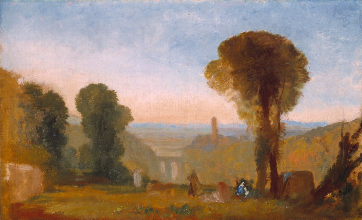 Italian Landscape with Bridge and Tower av Joseph Mallord William Turner