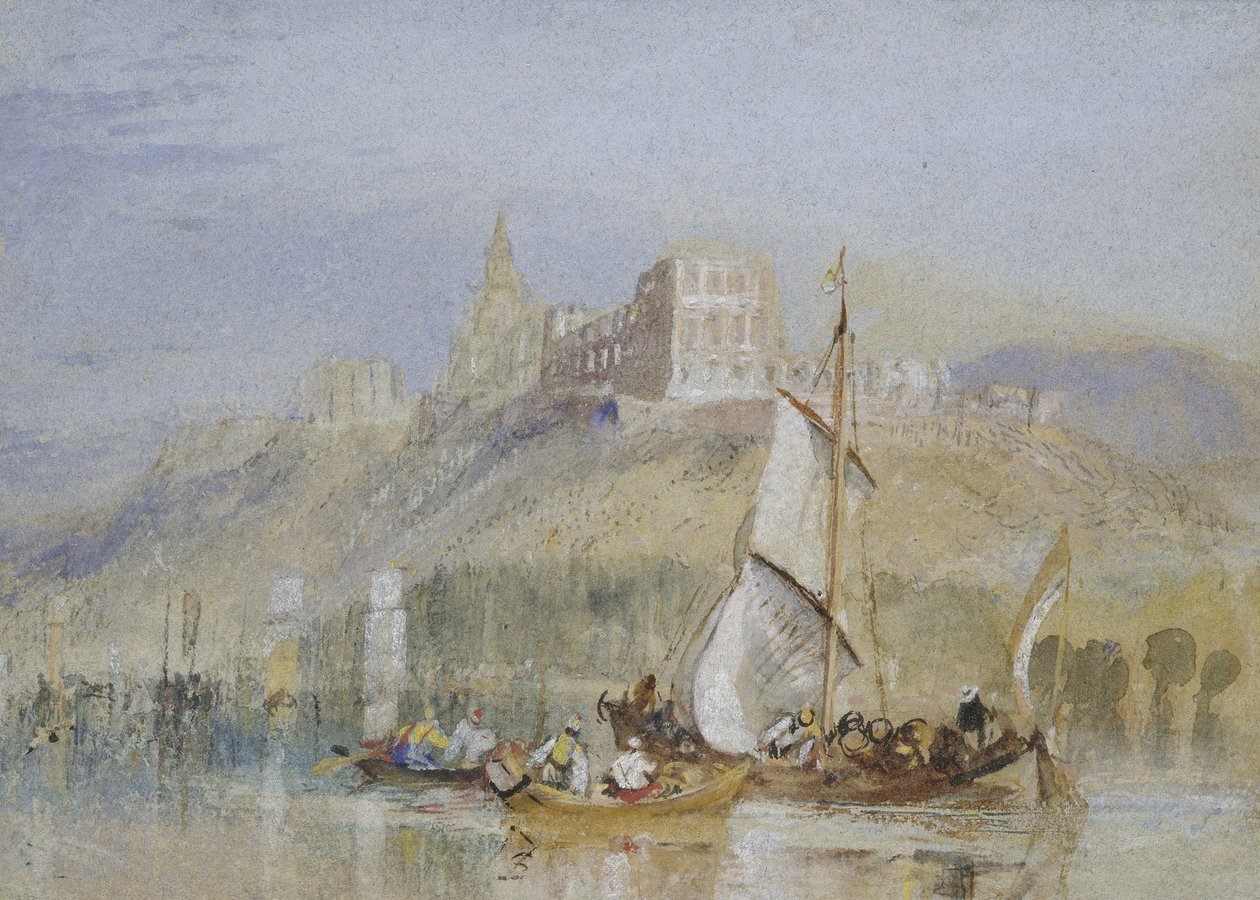 Montjean, ca. 1830 (akvarell med kroppsfärg och penna och svart och brunt bläck) av Joseph Mallord William Turner