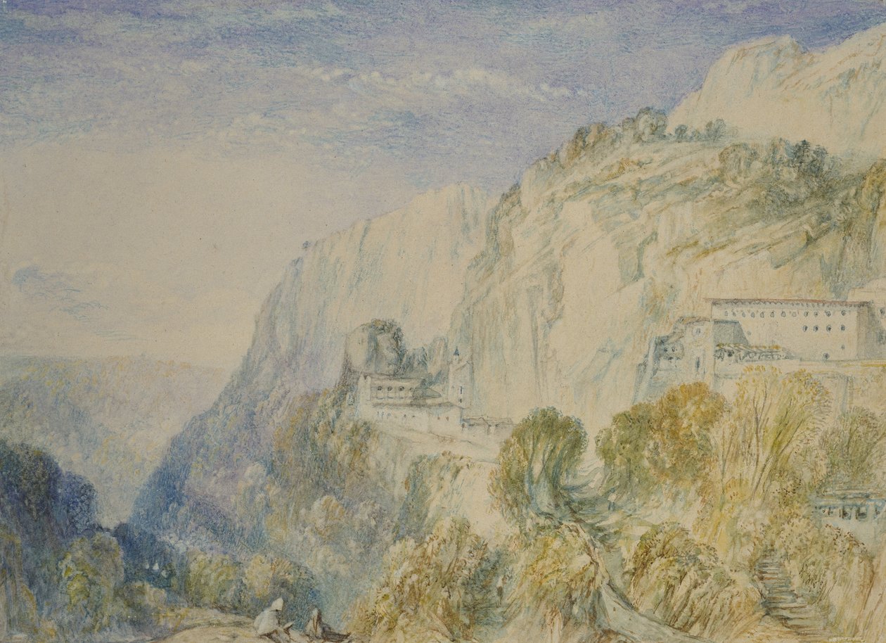 Libanonberget och Sankt Antonios kloster, ca 1832-34 (akvarell över grafit med penna och brunt bläck) av Joseph Mallord William Turner