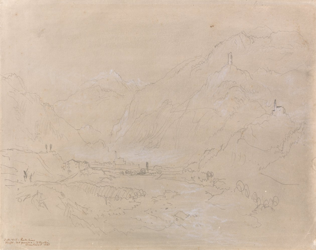 Bergigt landskap med stad i en dal av Joseph Mallord William Turner