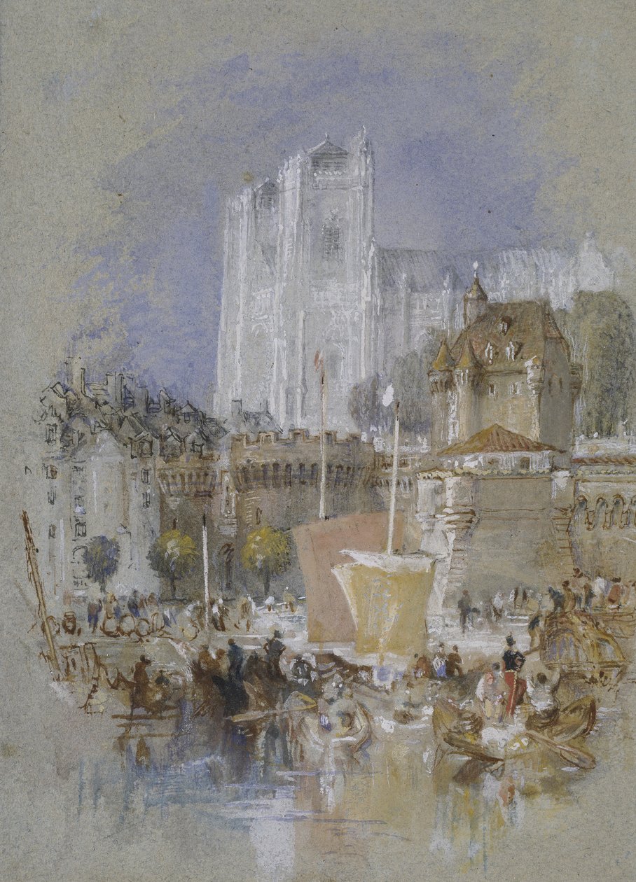 Nantes, 1826 - 1830 (akvarell med kroppsfärg och penna och svart och brunt bläck) av Joseph Mallord William Turner