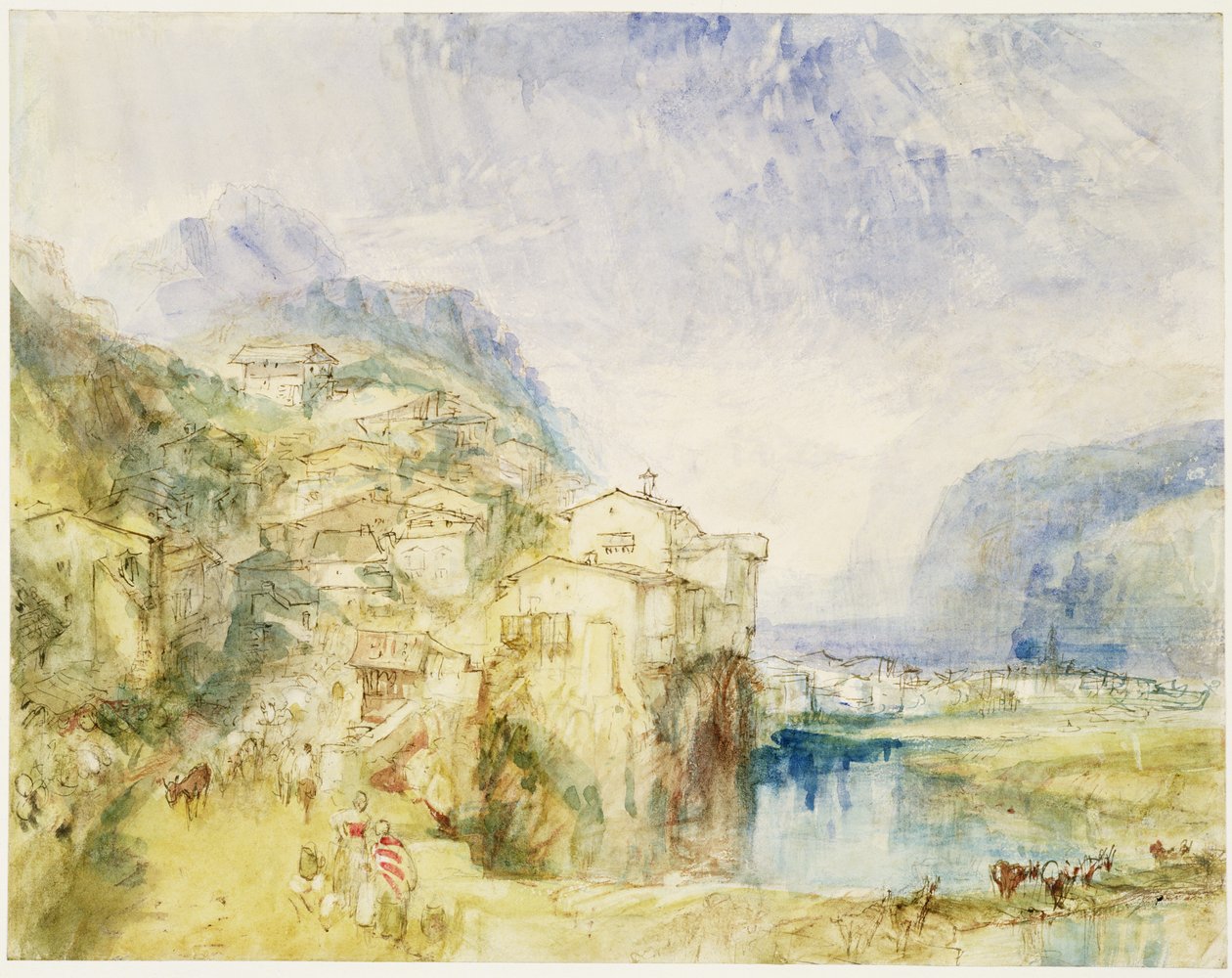 Nr.0584 Brunnen, med Luzernsjön i fjärran, ca 1842 (wc och bläck) av Joseph Mallord William Turner
