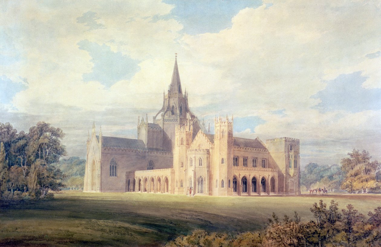 Perspektivvy av Fonthill Abbey från sydväst, ca 1799 (wc und gouache på papper) av Joseph Mallord William Turner