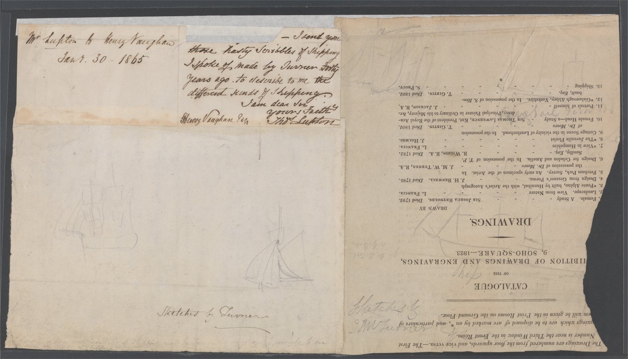 Sketch of Two Ships on a Catalogue Page av Joseph Mallord William Turner