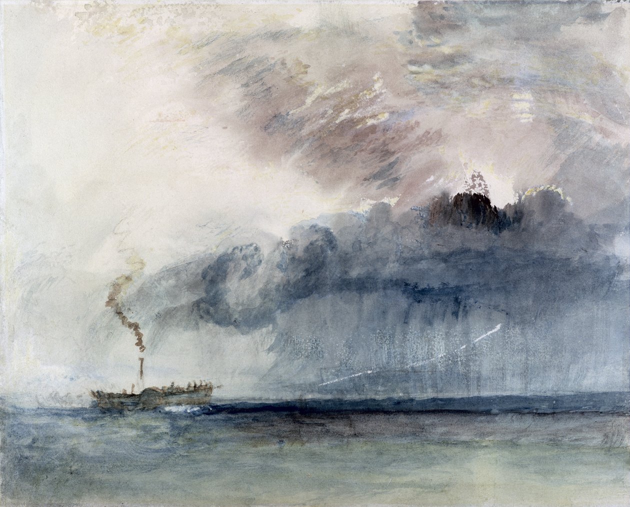 Ångbåt i storm, ca 1841 (wc och penna på papper) av Joseph Mallord William Turner