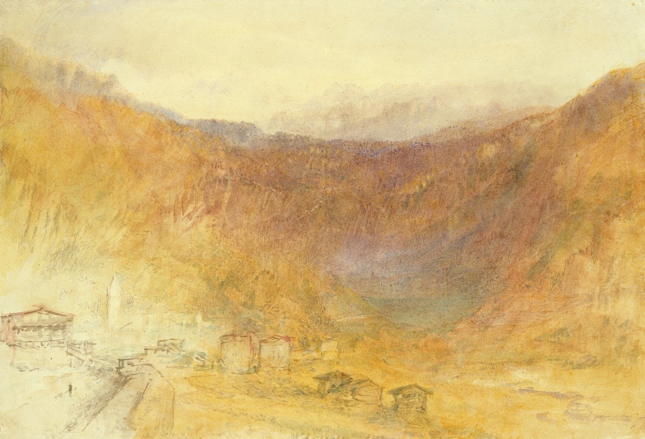 Brunigpasset från Meiringen, Schweiz (Wc på papper) av Joseph Mallord William Turner