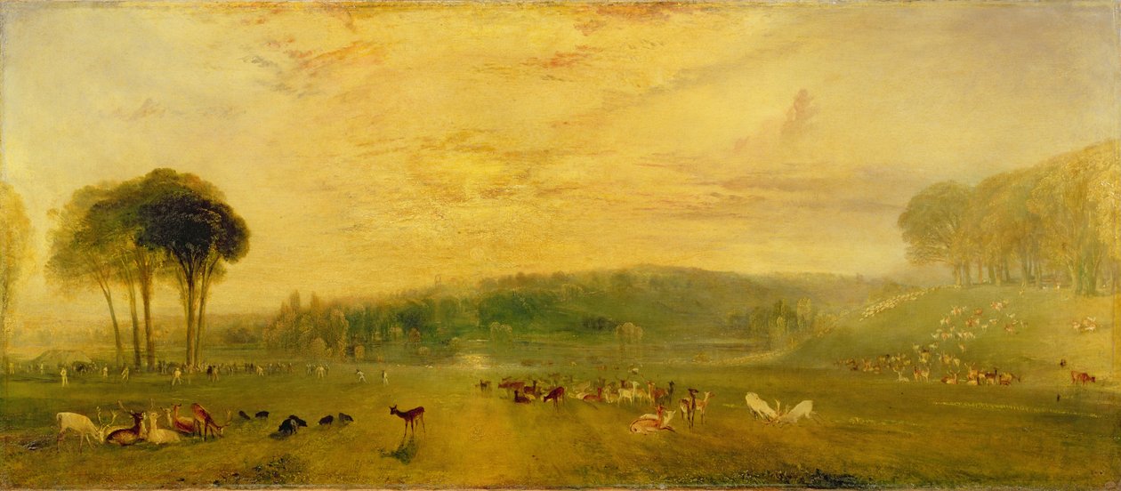 The Lake, Petworth: Sunset, Fighting Bucks, c.1829 av Joseph Mallord William Turner